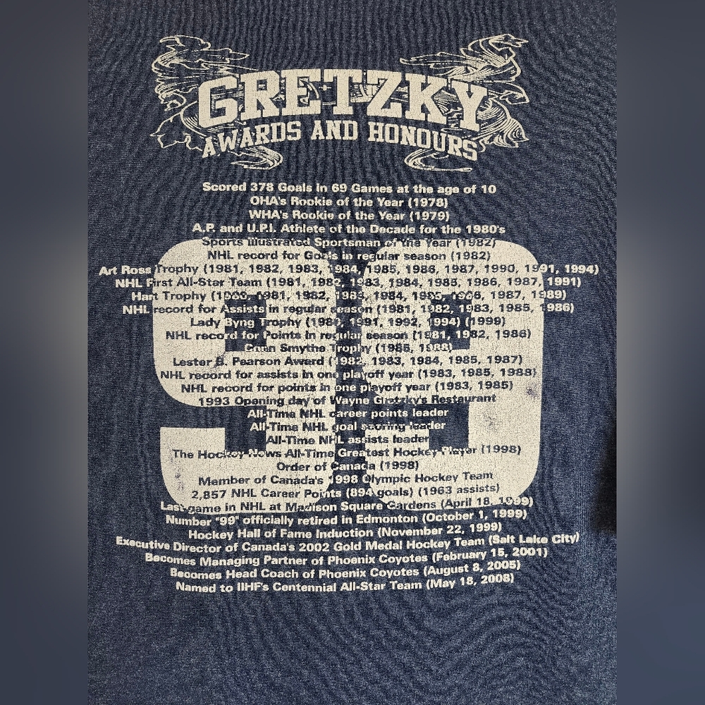 Like New, Vtg, Wayne Gretzky Awards & Honors Navy Tee.